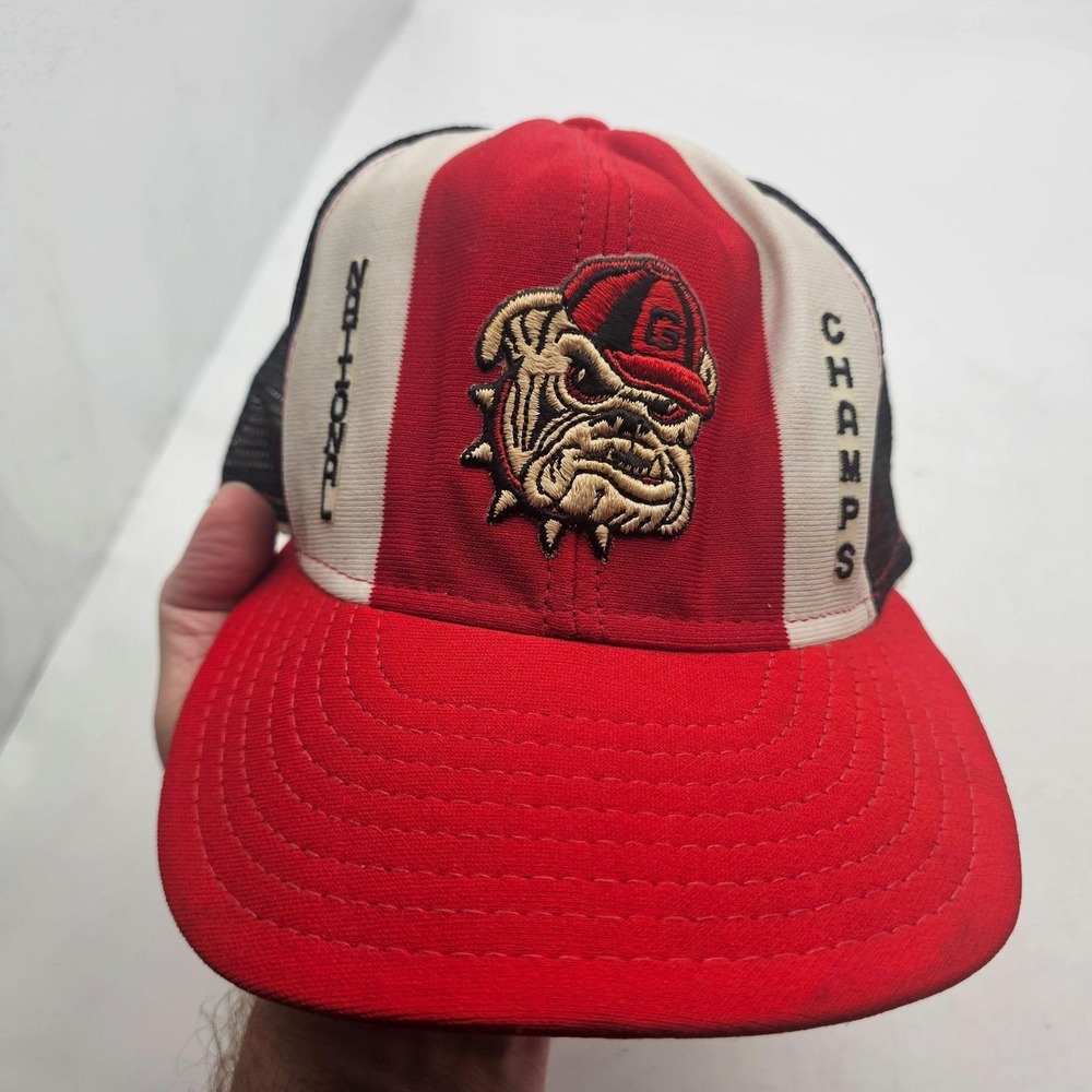 Vintage Georgia Bulldogs Hat Cap Snap Back Mens 80s NCAA Football Mesh AJD